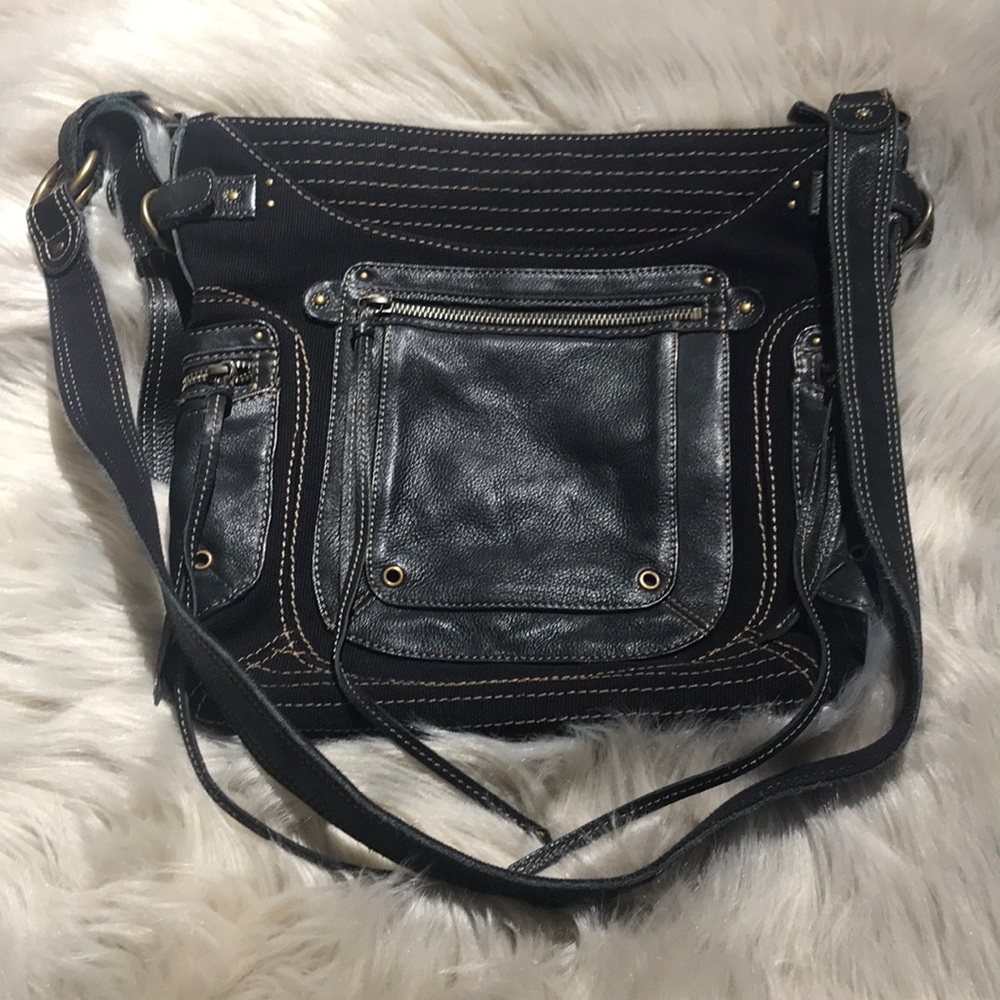 FOSSIL canvas and leather crossbody bag